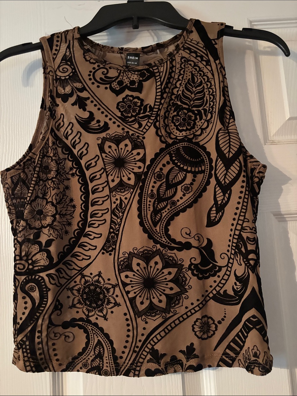 SHEIN Black Paisley Print Tank Top on Beige